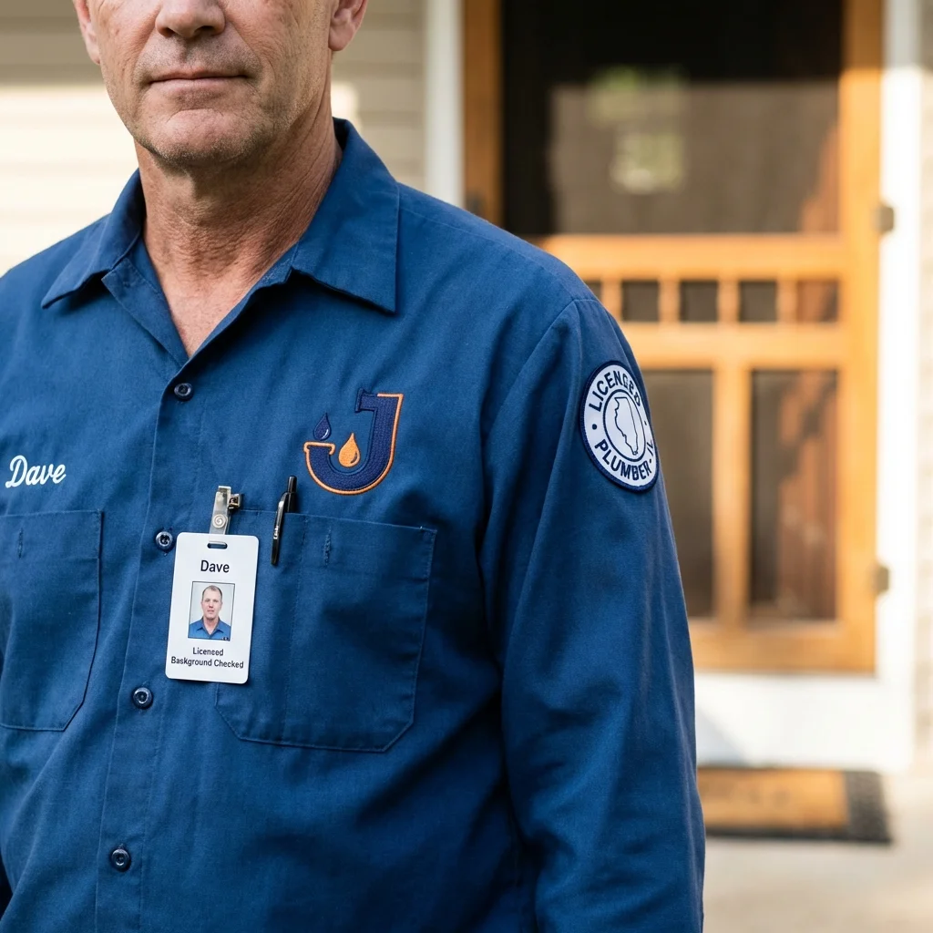 Licensed plumber showing ID badge in Wynnewood, OK